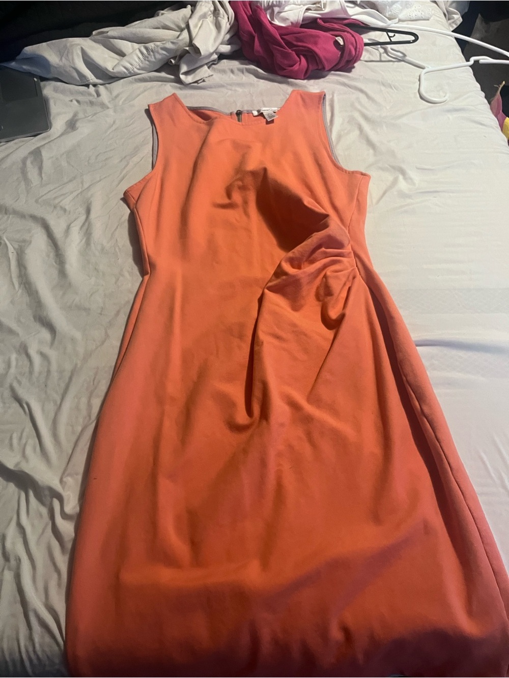 Kenneth Cole New York Sleeveless Orange/coral Midi Sheath Dress
